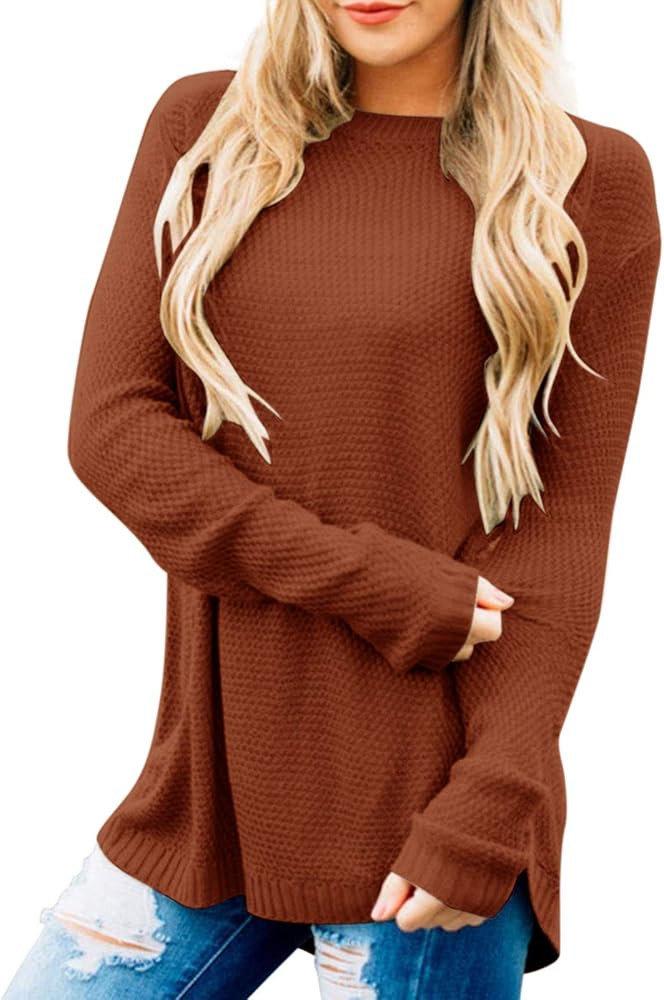 MEROKEETY Women's Long Sleeve Oversized Crew Neck Solid Color Knit Pullover Sweater Tops | Amazon (US)