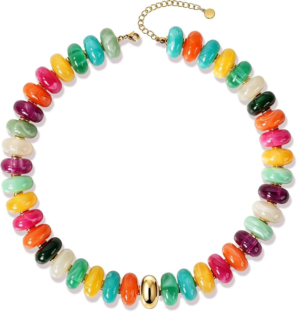 EJU Chunky Beaded Necklace for Women Trendy Colorful Resin Statement Choker Necklace Boho Handmad... | Amazon (US)