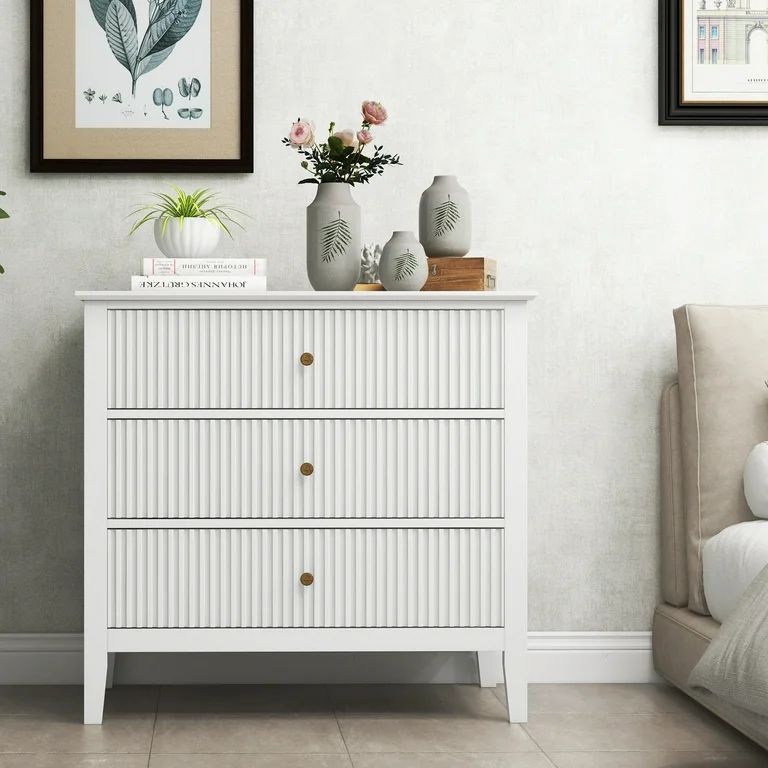 RoyalCraft White 3 Drawer Dresser with Fluted Panel, Modern Chest of Drawers with Silent Slide Dr... | Walmart (US)