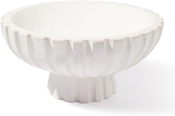 DN DECONATION White Wooden Decorative Bowl with Stand, 11.22" Wood Fruit Candy Key Holder Bowl fo... | Amazon (US)
