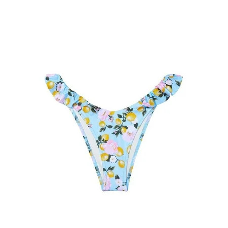 Small Blue Lemon Ruffle Brazilian Bikini Bottom Low Rise High-Cut Leg Logo Charm New | Walmart (US)