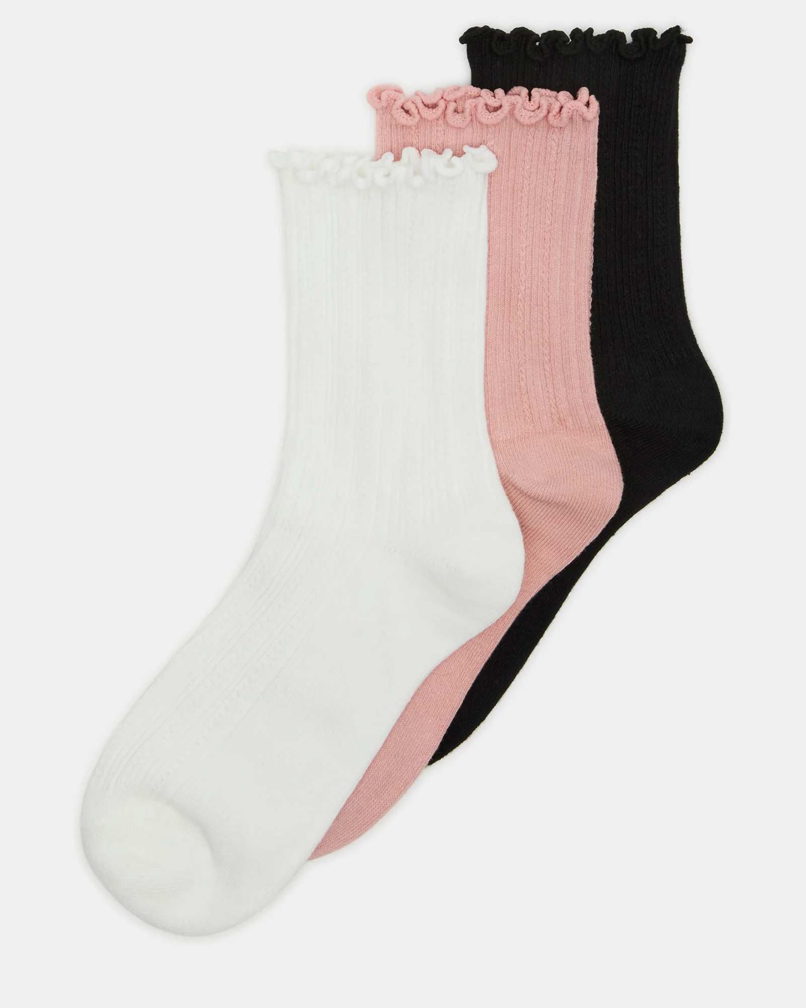 3 Pack Lettuce Edge Ribbed Women's Anklet Socks Multi | Steve Madden (US)