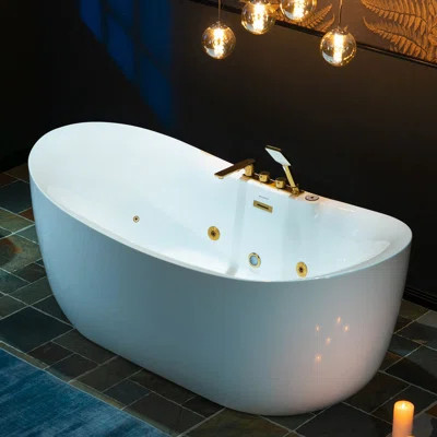 72" x 35.4" Whirlpool Water Jetted & Air Bubble Heated Soaking Combination Bathtub with Tub Filler | Wayfair North America