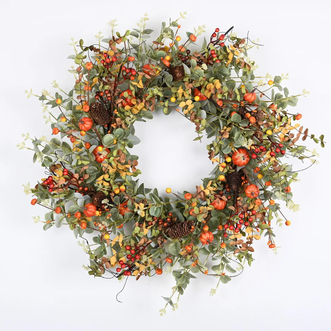 Festive Pumpkin and Berry Wreath 26-inch Autumn Harvest Décor 26inch Wreath, Front Door Wreath, ... | Etsy (US)