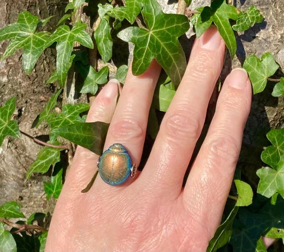 Blue Preciosa Czech Glass Scarab ring & 14k gold filled, 14k rose gold filled or sterling silver,... | Etsy (US)