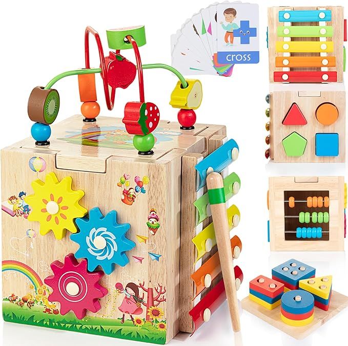 Bravmate Wooden Activity Cube | 8-in-1 Montessori Toys for 12M+ Toddlers, One Year Old First Birt... | Amazon (US)