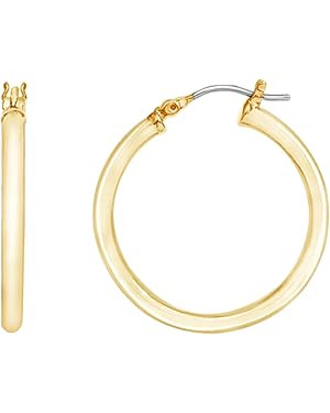 Amazon.com: Amazon Essentials 23K Gold Plated Full Round Small Hoop Earrings, 30mm, Yellow Gold :... | Amazon (US)