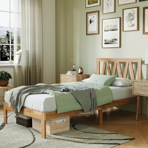 Novilla Twin Bed Frame with Headboard - Solid Wood, 8.5 Inch Space Underneath, Easy Assembly, No Box Spring Needed | Amazon (US)