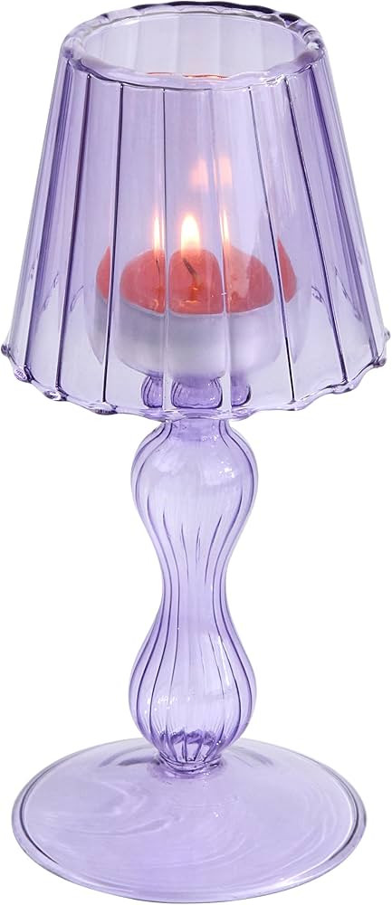 Gurfuy Purple Glass Votive Candle Holders - Glass Hurricane Candleholders Crystal Decorative Lamp... | Amazon (US)