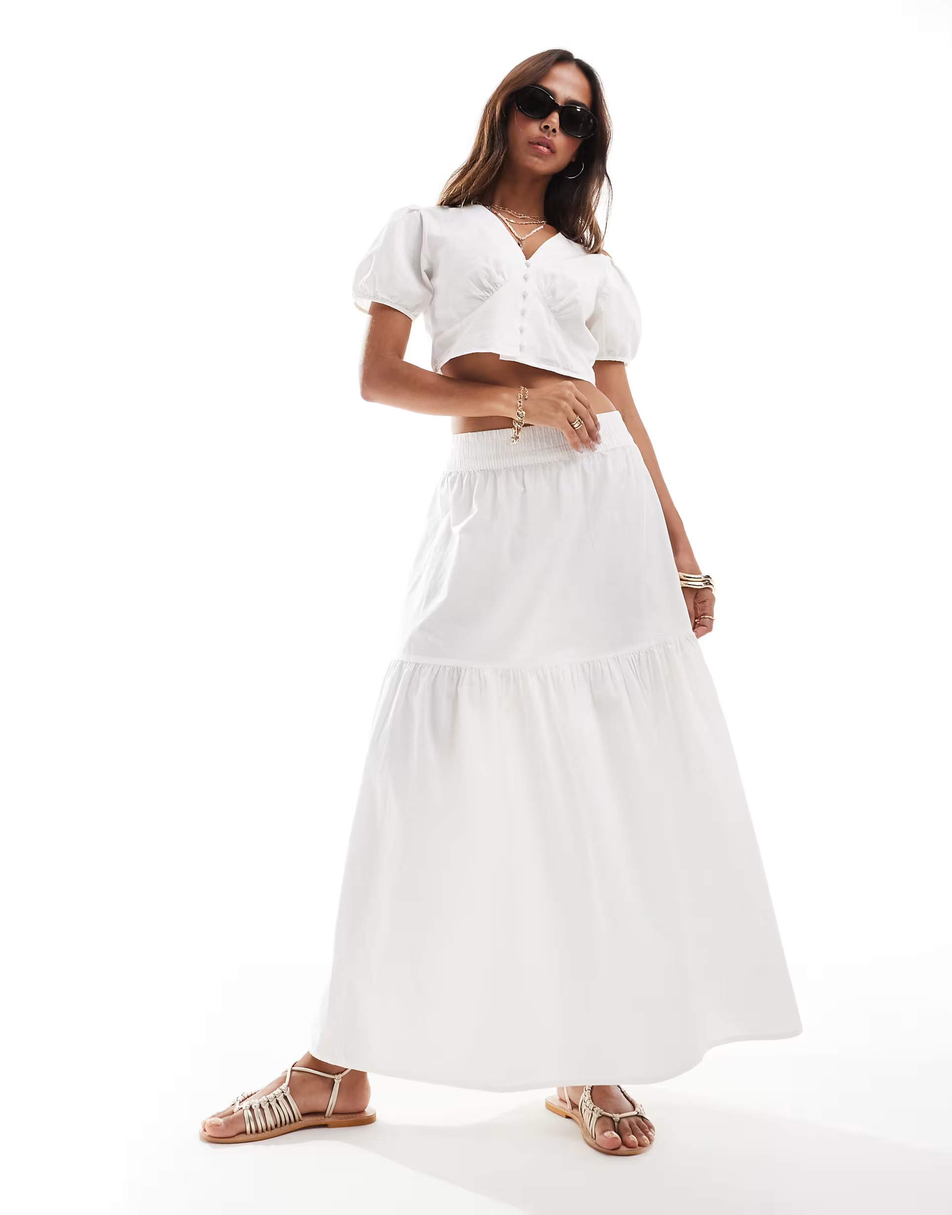 Vero Moda tiered maxi skirt in white - part of a set | ASOS (Global)
