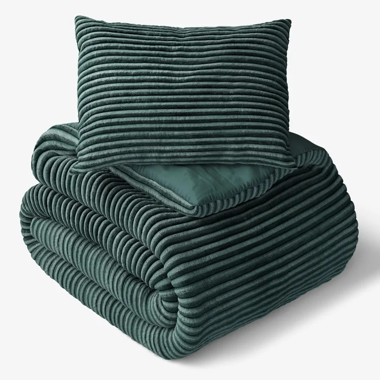 Mainstays Kids Dark Green Solid Plush Ribbed Corduroy Comforter Set, Twin, 2 Pieces | Walmart (US)