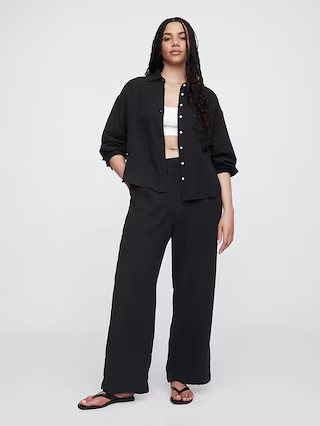 Mid Rise Gauze Pull-On Wide-Leg Pants | Gap Factory