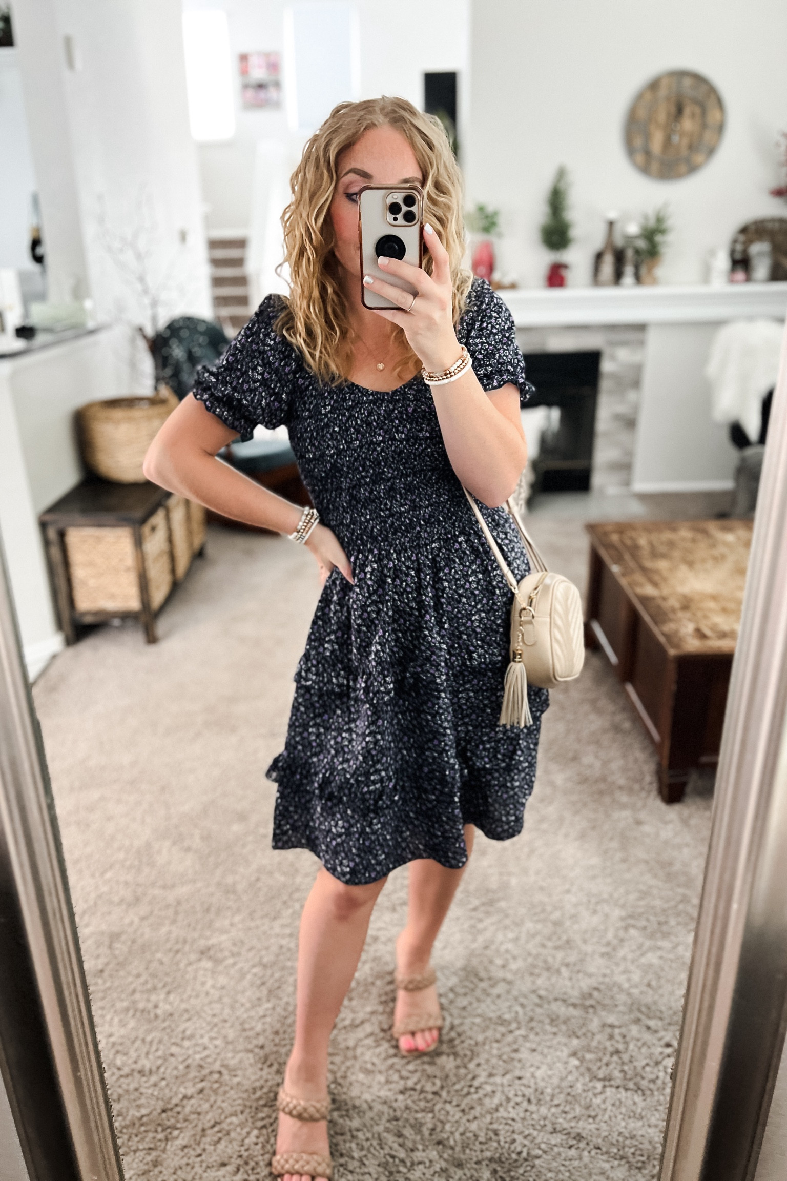 Navy and floral spring dress with a nude purse and heels. Everything fits TTS. 

//spring dress, Easter dress, spring wedding guest dress, Amazon outfit ideas, casual outfit ideas, casual fashion, amazon fashion, found it on amazon, amazon casual outfit, cute casual outfit, outfit inspo, outfits amazon, outfit ideas, Womens shoes, amazon shoes, Amazon bag, purse, size 4-6, early spring outfits, winter to spring transition outfit #ltkseasonal #easter #ltkitbag #ltkfindsunder100 #ltksalealert 

#LTKfindsunder50 #LTKwedding #LTKstyletip