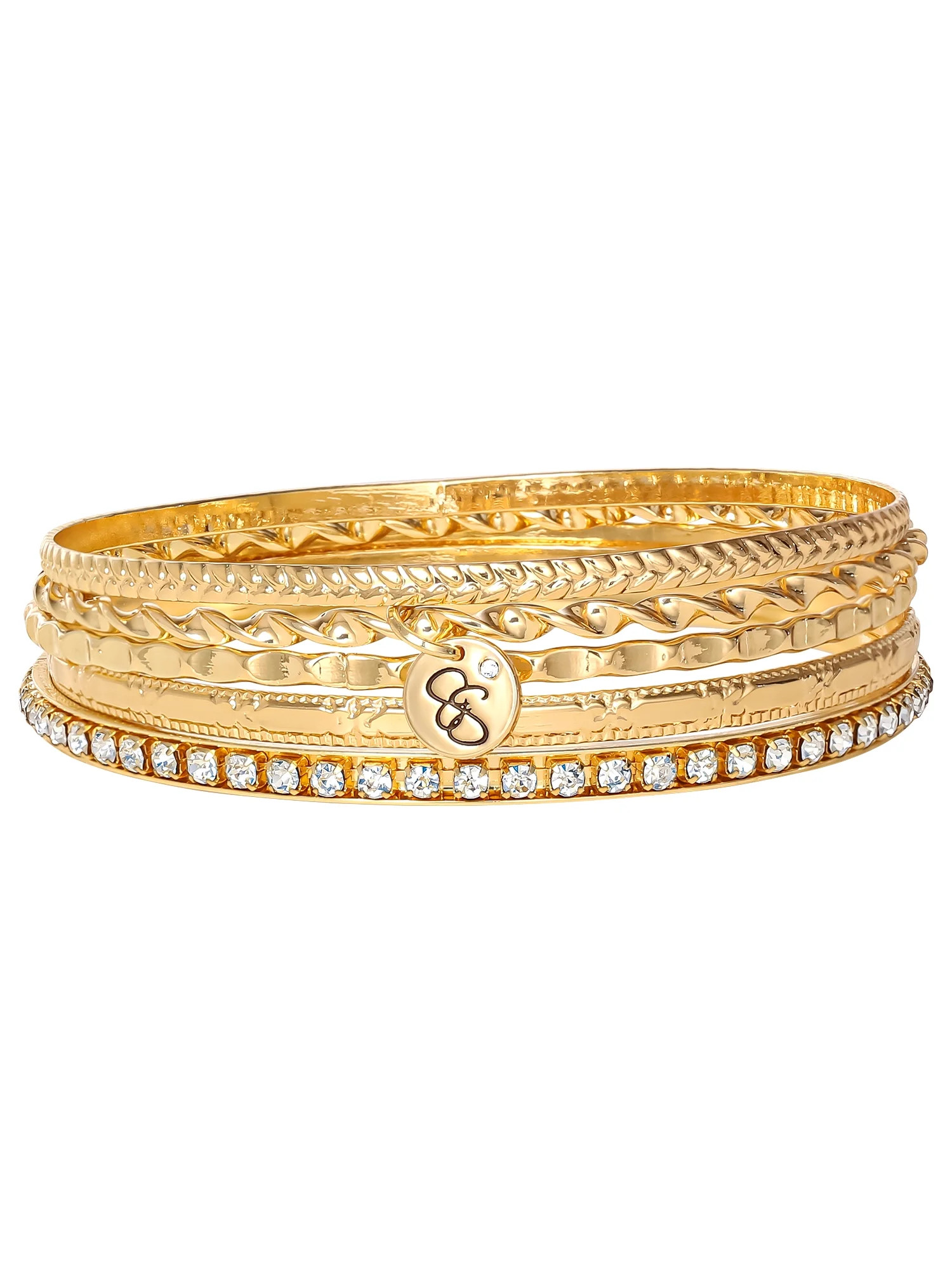 Jessica Simpson Fashion Metal Bangle Bracelet Jewelry Set, Set of 5 | Walmart (US)