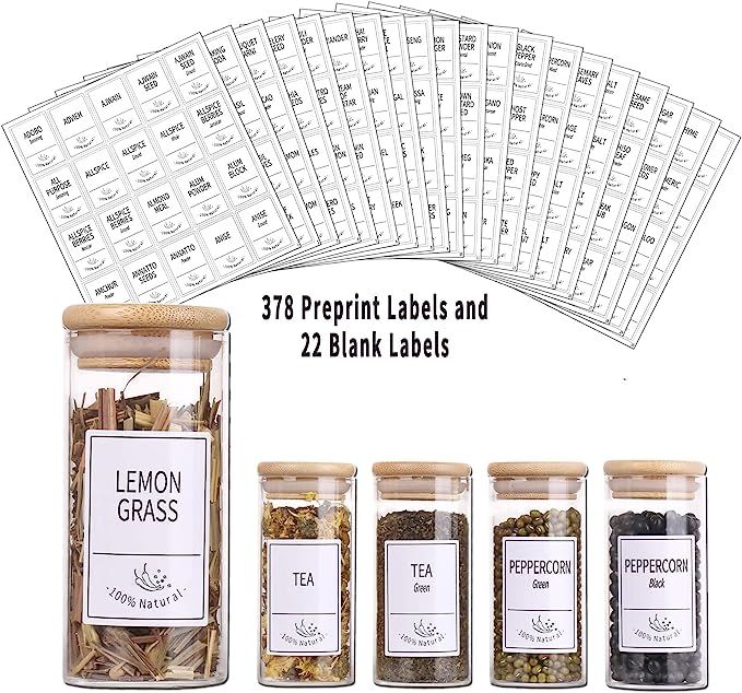 24 Glass Spice Jars with Bamboo Airtight Lids, 400 Spice Labels, Funnel and Chalk Marker Set- Chu... | Amazon (US)
