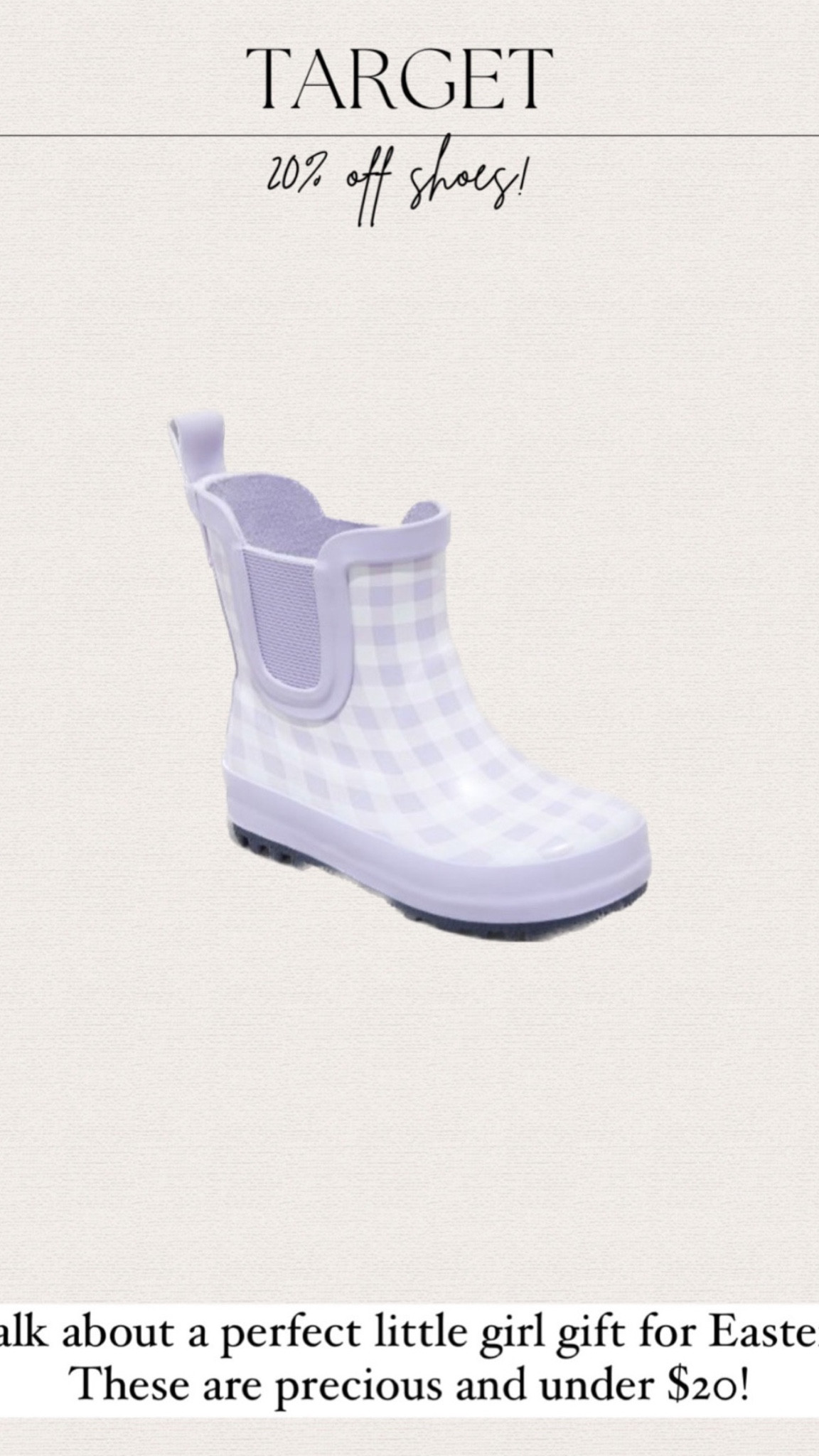 Little girl target rain boots under $20!! 



#LTKSale #LTKshoecrush #LTKbaby