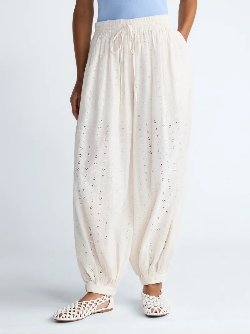 Scoop Women’s and Women’s Plus Eyelet Harem Cotton Pants, Sizes XS-4X | Walmart (US)