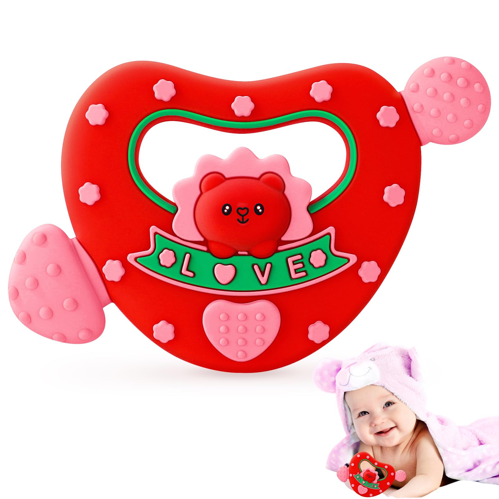 NPET Valntines Baby Heart Teether, Cute Love & Bear Teething Toy Red Heart Baby Toy 3-12 Months I... | Amazon (US)