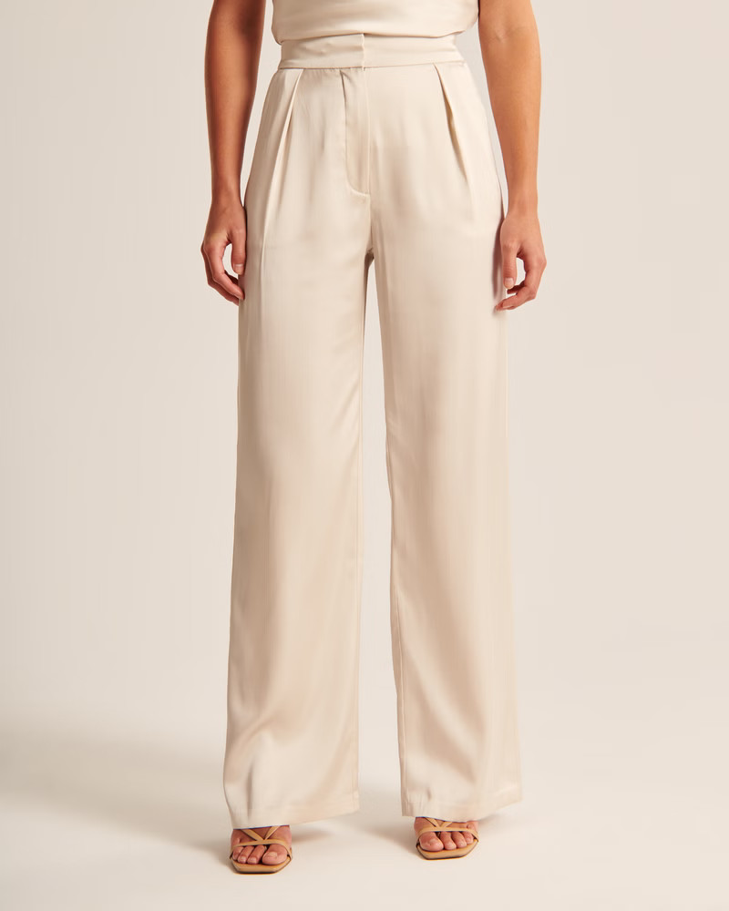Satin Tailored Wide Leg Pant | Abercrombie & Fitch (US)