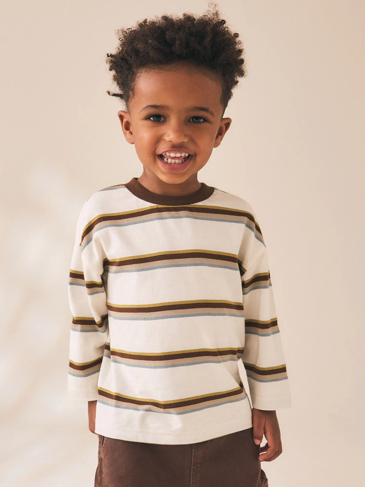 Brown/Ecru Stripe Long Sleeve Stripe T-Shirt (3mths-7yrs) | Next US