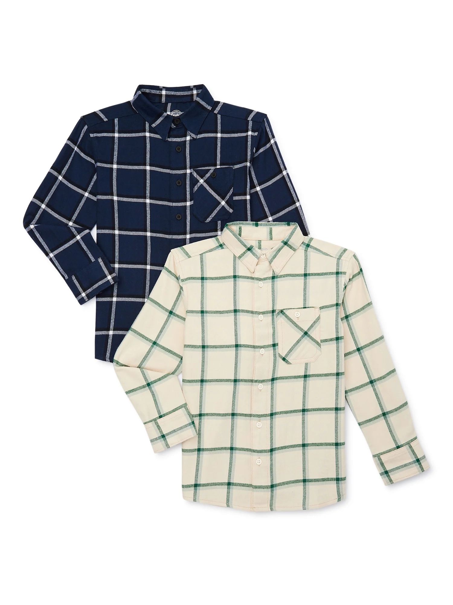 Wonder Nation Boys Long Sleeve Flannel Shirt, 2-Pack, Sizes 4/5-18 & Husky | Walmart (US)