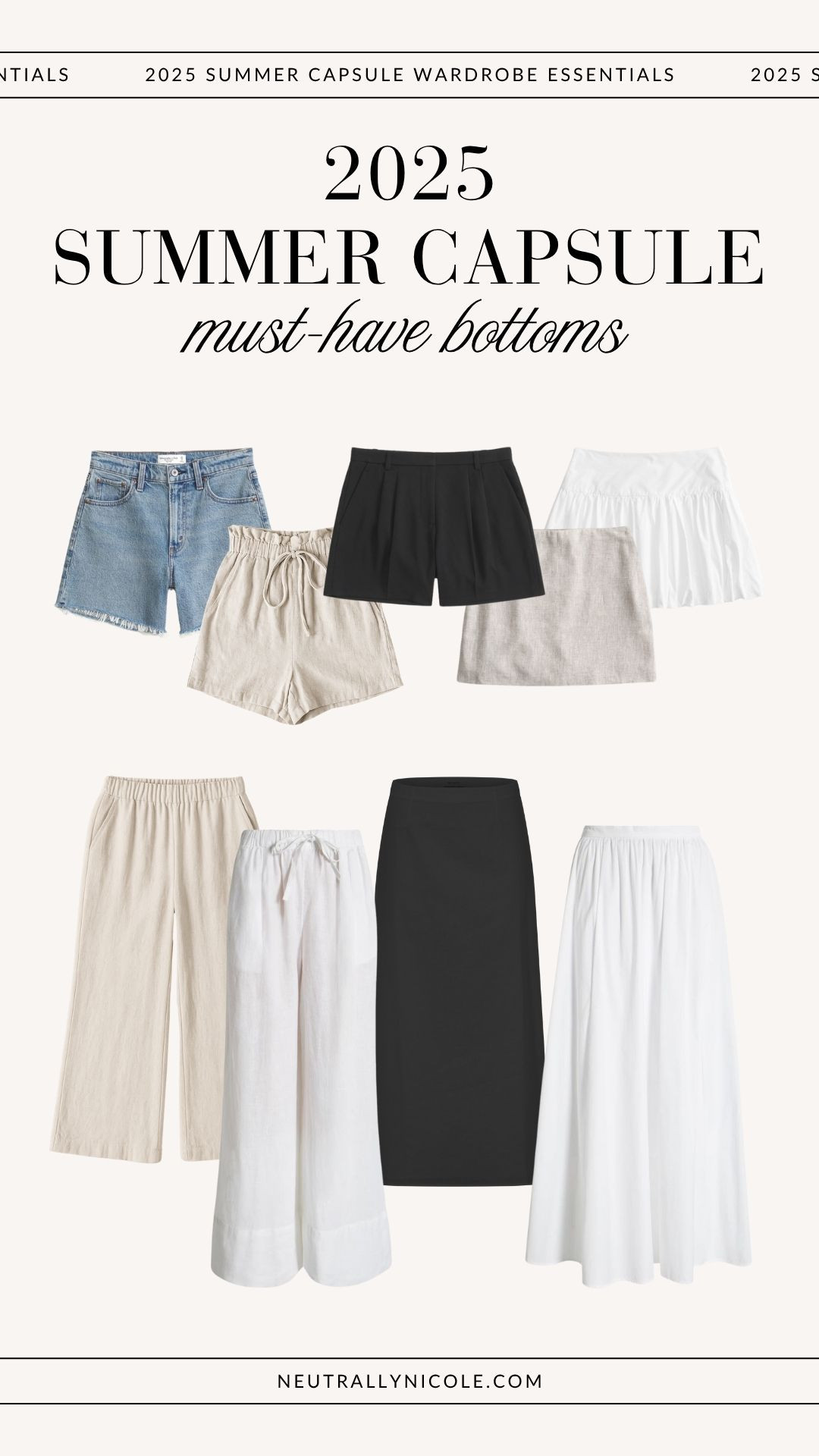 Summer bottoms: denim shorts, linen shorts, tailored shorts, linen skirt, bubble mini skirt, beige linen pants, white linen pants, black maxi skirt, white maxi skirt | 2025 summer capsule wardrobe, summer staples, summer wardrobe staples, summer closet staples, summer closet essentials, summer essentials, summer basics, summer style, 2025 summer fashion trends, summer neutrals, summer 2025, neutral fashion, minimalist fashion

 

#LTKItBag #LTKFindsUnder50 #LTKStyleTip #LTKSeasonal #LTKPetite #LTKShoeCrush #LTKSaleAlert #LTKTravel #LTKFindsUnder100