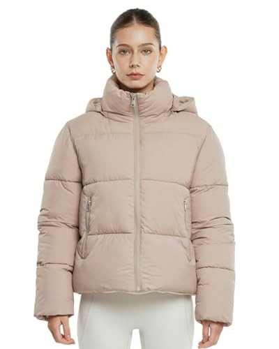 Women's Cropped Puffer Jackets,Warm Winter Jacket with Removable Hood,Zipped Pockets,Short Ladies... | Amazon (US)
