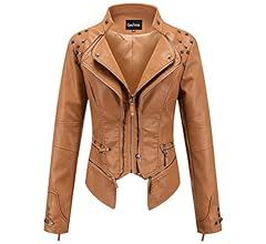 chouyatou Women's Fashion Studded Perfectly Shaping Faux Leather Biker Jacket | Amazon (US)