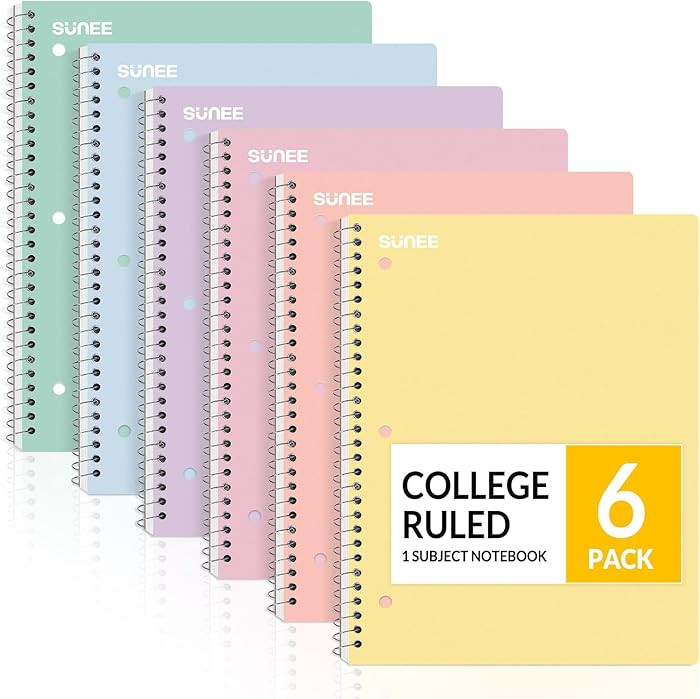 SUNEE Spiral Notebooks, 6 Pack, 1-Subject, College Ruled Paper, 8" x 10-1/2", 70 Sheets per Noteb... | Amazon (US)