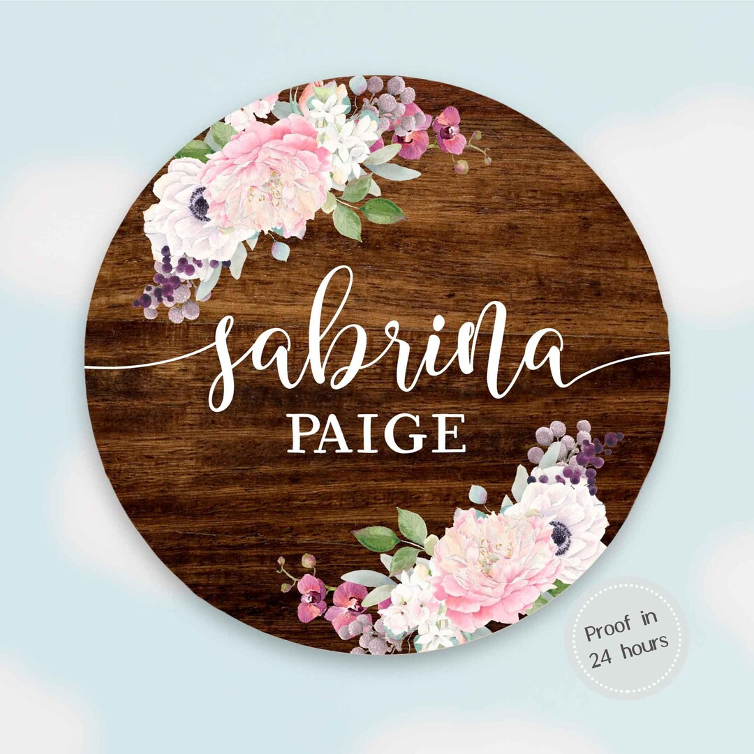 Newborn Girl Nursery Name Sign Lilac Pink Flowers Personalized Baby Girl Nursery Name Sign Round ... | Etsy (US)