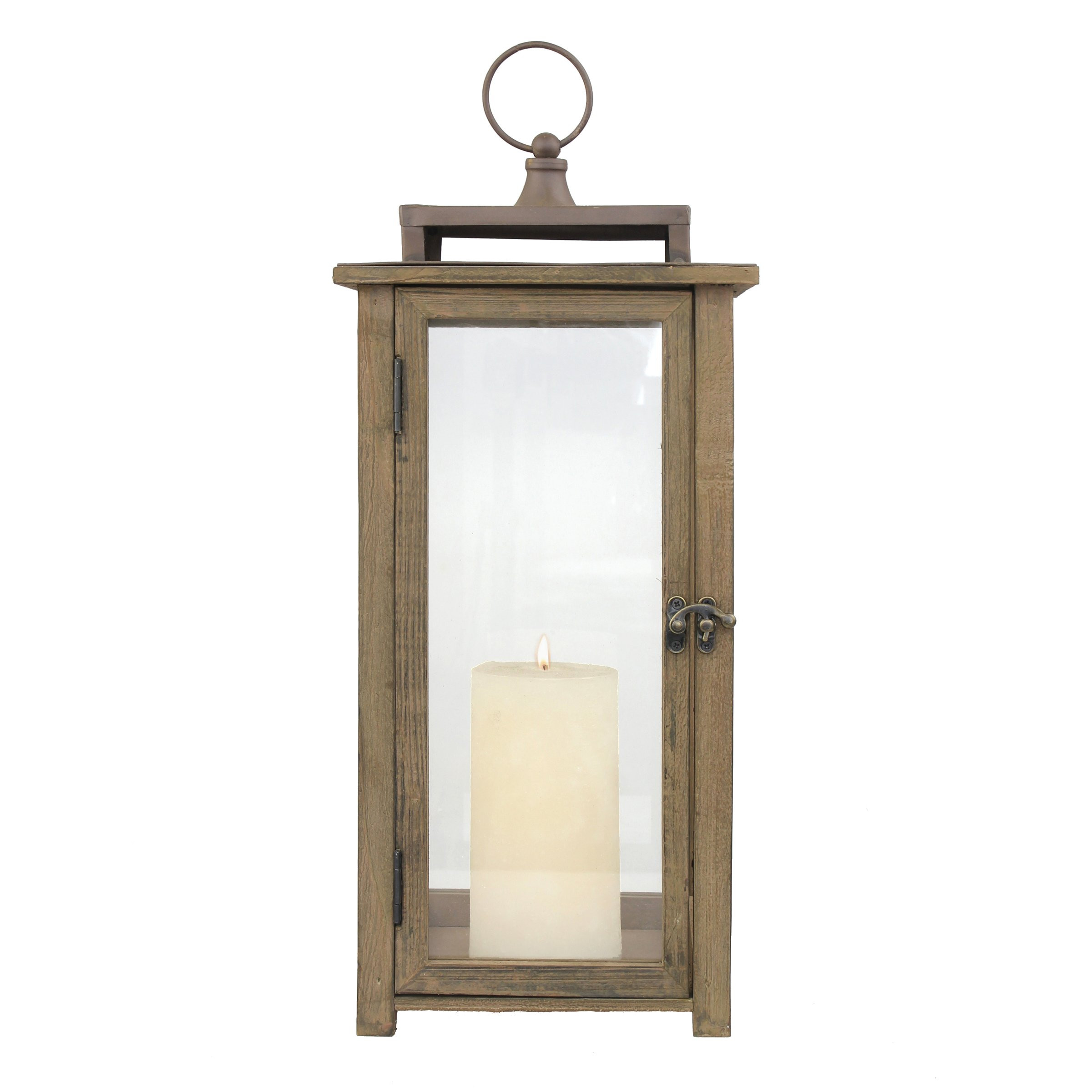 Stonebriar 18 Inch Rustic Wooden Candle Hurricane Lantern, For Table Top, Mantle, Wall Hanging, or G | Amazon (US)
