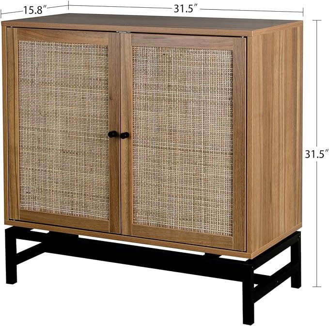 Rustic Buffet Sideboard with Natural Rattan Doors Set of 2 Chic Accent Storage Cabinet Console Ta... | Amazon (US)
