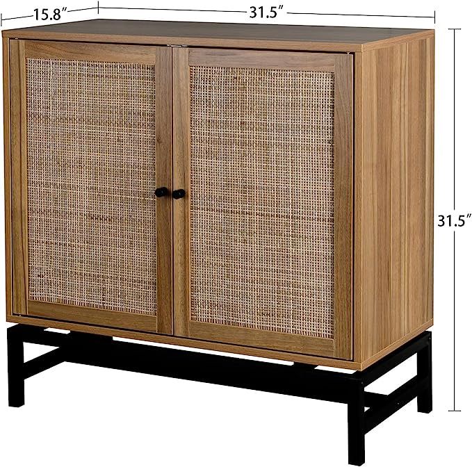 Rustic Buffet Sideboard with Natural Rattan Doors Set of 2 Chic Accent Storage Cabinet Console Ta... | Amazon (US)