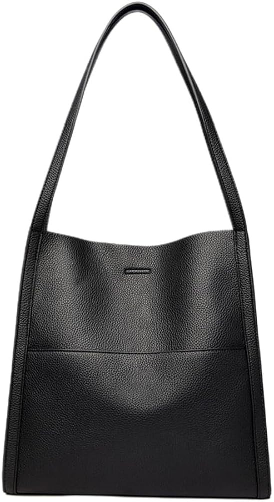 Solid Color Genuine Leather Shoulder Bag, 2023 New Tote Shoulder Bag for Women Satchel Handbag Cr... | Amazon (US)