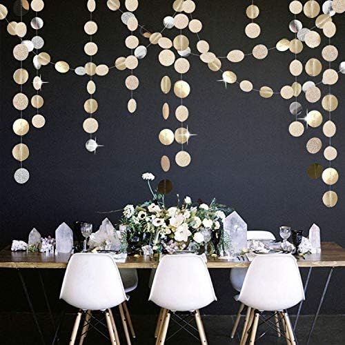 OuMuaMua 5Pcs Glitter Champagne Gold Paper Circle Dots Garland Banners Streamers Hanging Bunting Orn | Amazon (US)
