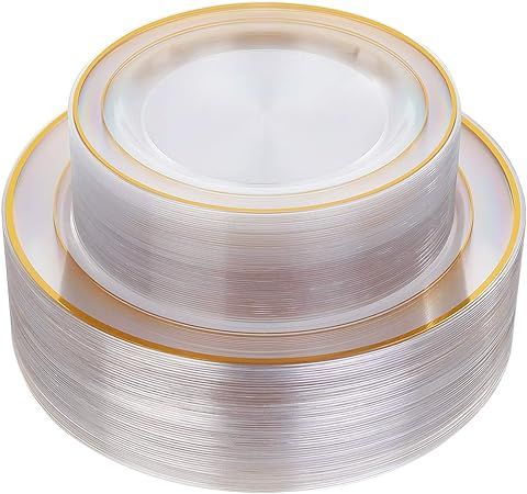 IOOOOO 96 Pieces Plastic Gold Plates, Gold Disposable Plates Includes: 48 Dinner Plates 10.25 " a... | Amazon (US)