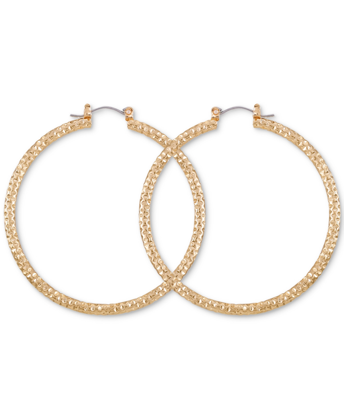 Guess Gold-Tone Large Diamond-Cut Textured Hoop Earrings, 2.12" - Gold | Macy's
