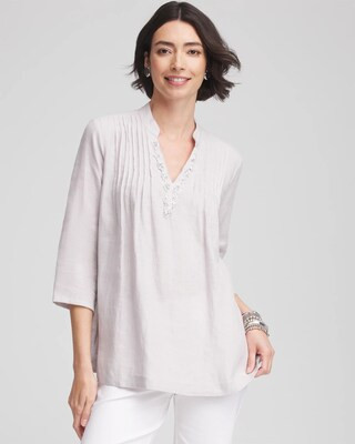 Women's Embellished Linen Kurta Tunic in Denim | Chico's | Chico's