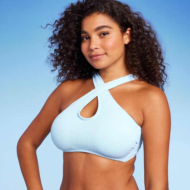 Women's Cross Front Pucker Textured Halter Bikini Top - Wild Fable™ | Target