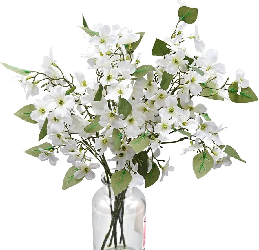 LIUCOGXI 7 Pcs Artificial Dogwood Flowers Floral Arrangements Artificial Silk Bridal Flowers Bouq... | Amazon (US)