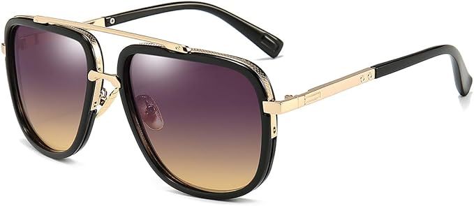 Oversized Square Sunglasses for Men Women Pilot Shades Gold Frame Retro Glasses | Amazon (US)