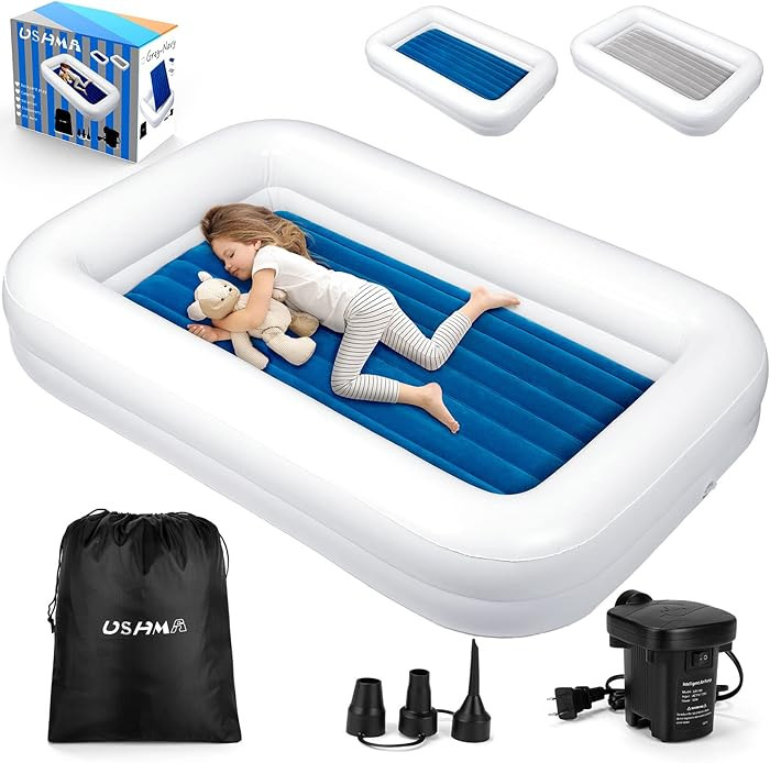 Toddler Travel Bed [4-Side] | Reversible 2 Colors Kids Air Mattress | Inflatable Toddler Bed | Po... | Amazon (US)