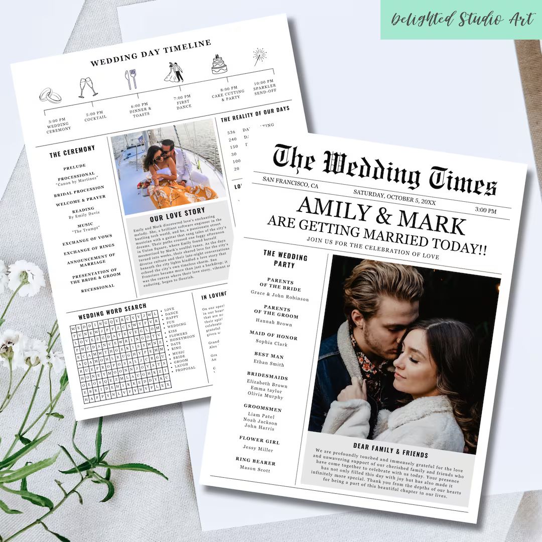 Editable Wedding Itinerary, Wedding Newspaper, Folded Newspaper, Wedding Newspaper Program, Weddi... | Etsy (US)
