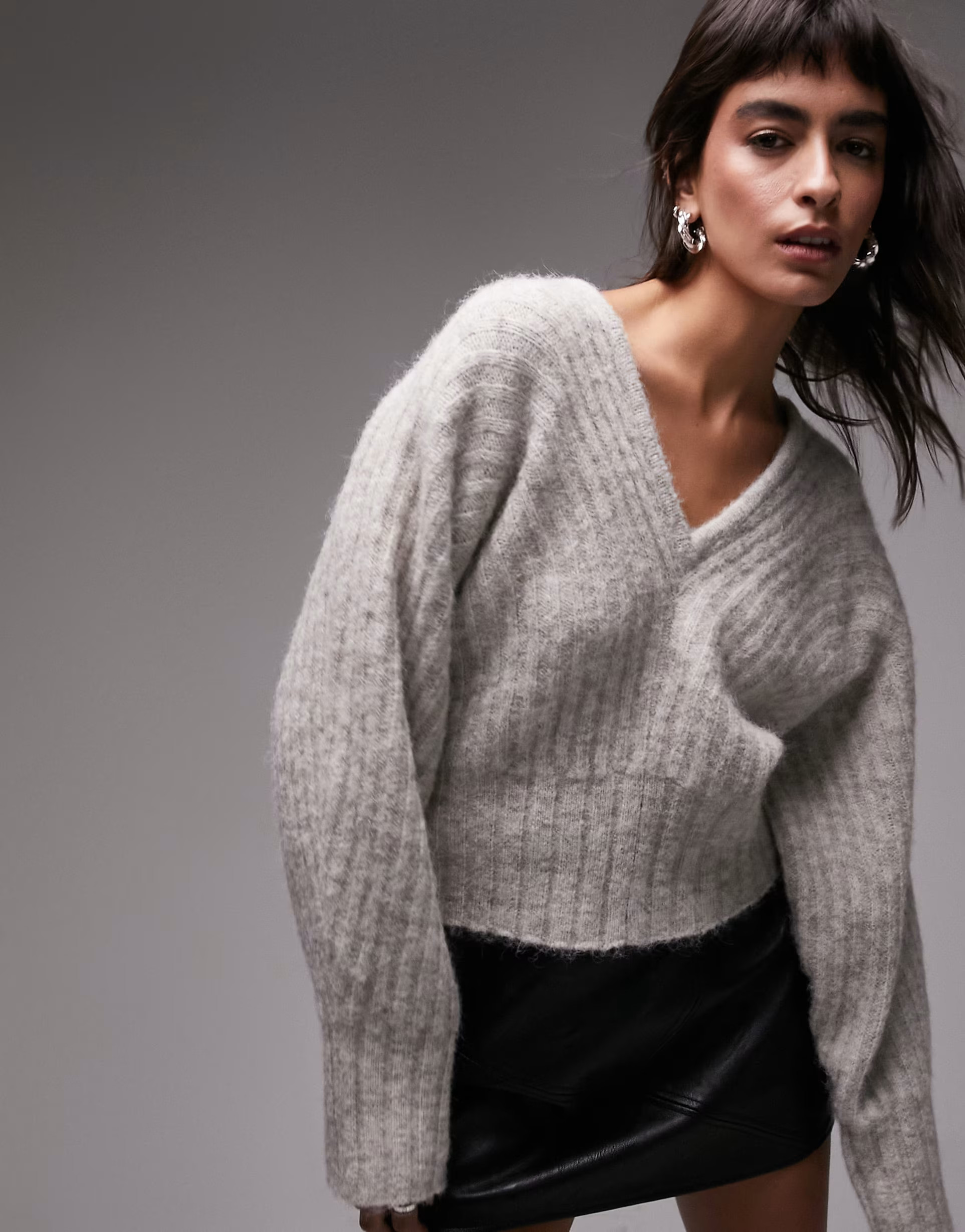 Topshop knitted ovoid sleeve rib sweater in oat | ASOS (Global)