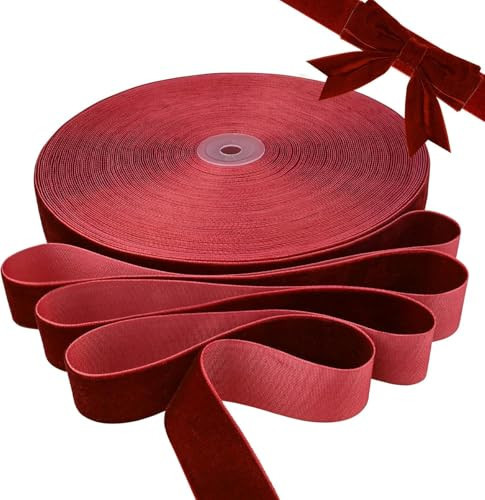 Moukiween Vintage Wine Red Velvet Ribbon, 1" Wide x 30 Yards Nylon Woven Ribbon, Perfect use for Choker, Gift Wrapping, Floral Bouquets, Home Decor, Handmade Craft | Amazon (US)