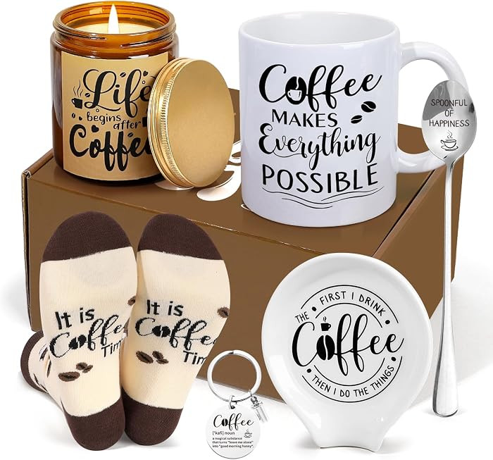 Coffee Gifts, 6PCS Coffee Gift Basket, Coffee Lover Gift Set Includes Coffee Mug Spoon Rest Holde... | Amazon (US)
