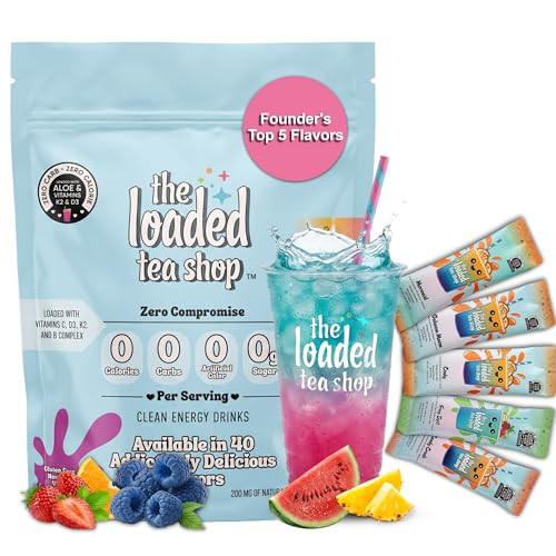 The Loaded Tea Shop Energy Drink Mix Sticks, Founder’s Favorites 5 Pack, Sugar-Free, Zero Calories, 200mg Natural Caffeine, No Artificial Colors/Flavors, Powder Packets w/ B Vitamins - Energy Drink Alternative | Amazon (US)