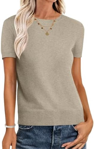 ANRABESS Womens Short Sleeve Sweaters Wool Blend Crew Neck Sweater Shirts Business Casual Work To... | Amazon (US)