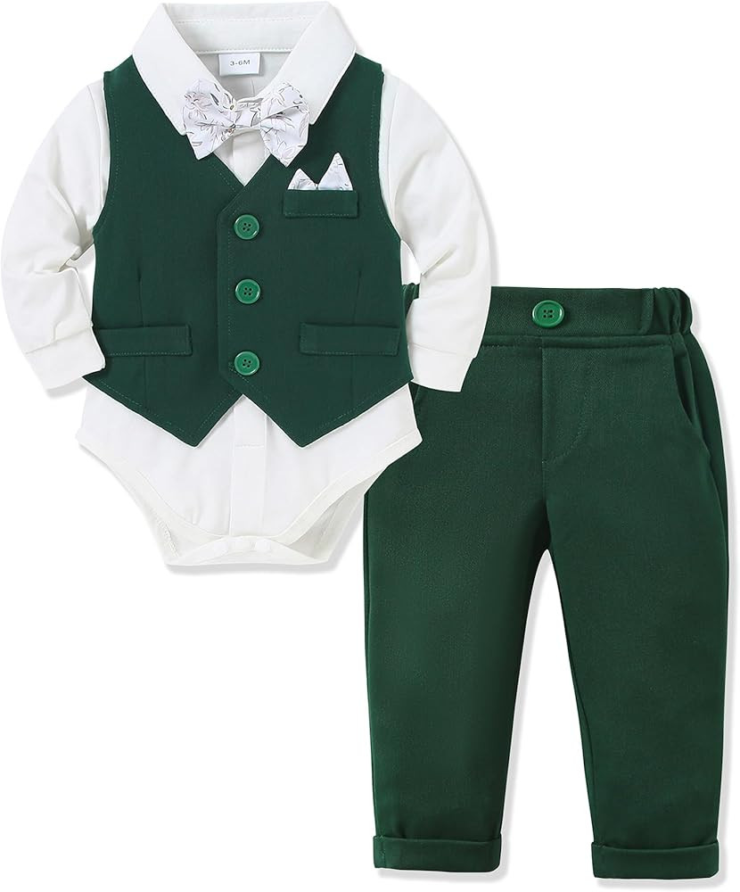 YALLET Baby Boy Clothes Suit 0-18 Months Infant Boy Gentleman Outfits, Dress Shirt+Bowtie+Vest+Pa... | Amazon (US)