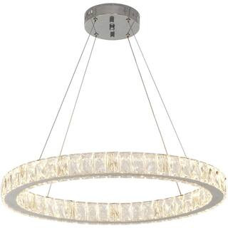24 in. Chrome Integrated LED Pendant with Clear Crystals | The Home Depot